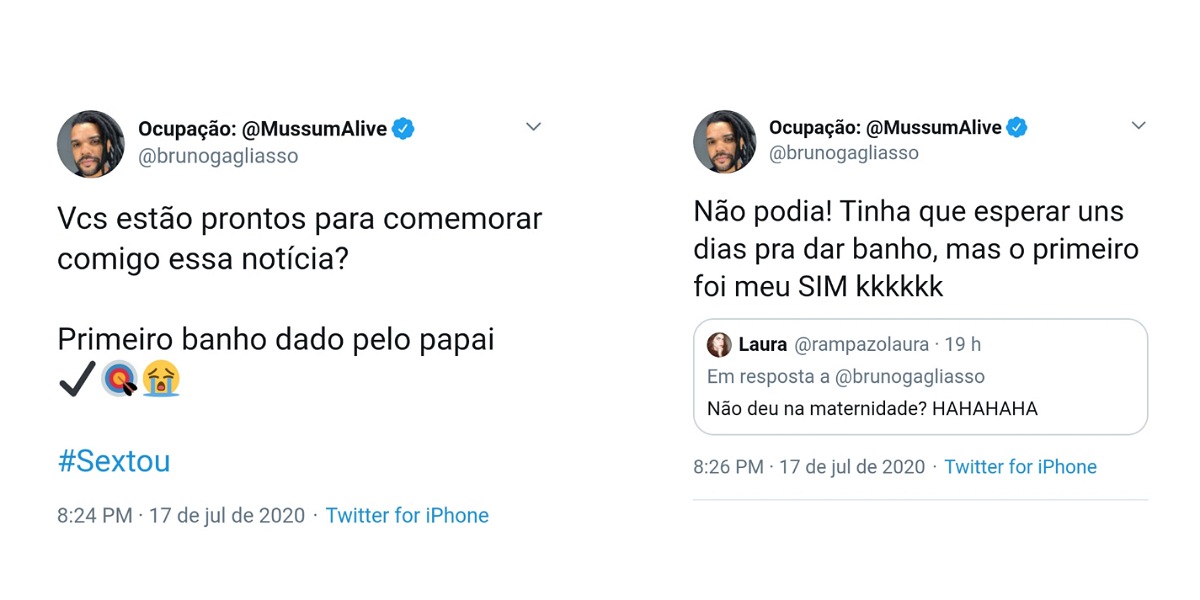 Ator Bruno Gagliasso cai no choro ao dar banho em Zyan, filho caçula com Giovanna Ewbank (Foto: Reprodução/Twitter)