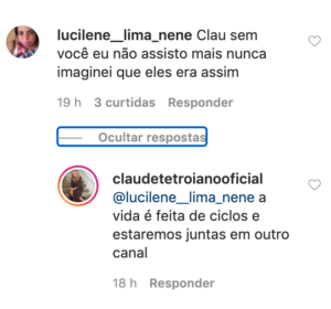 Claudete comenta no Instagram (Foto: Reprodução)