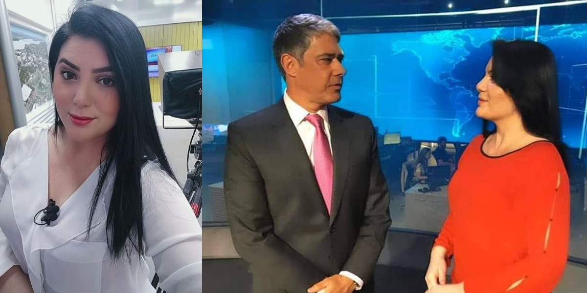 Ellen Ferreira na apresentação Jornal Nacional e com William Bonner (Foto: Montagem)