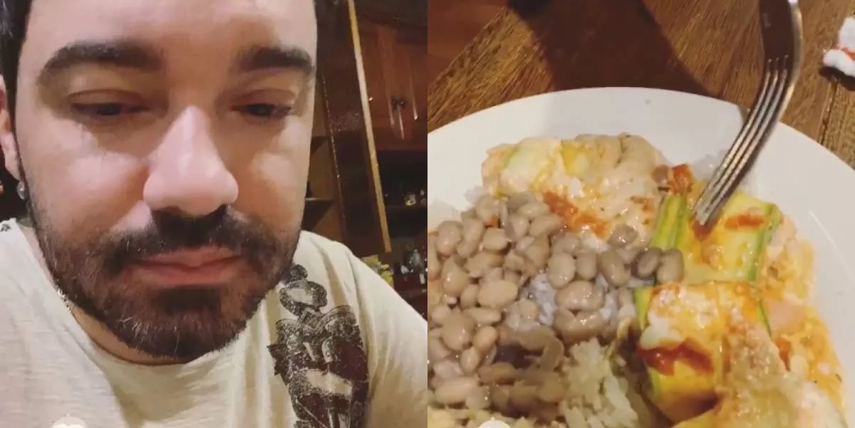 Fernando Zor exibindo o seu pratão de comida (Foto: Montagem)