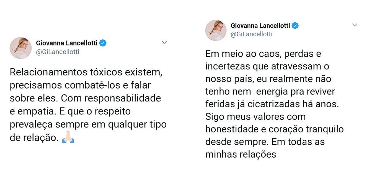 GIovanna Lancellotti desabafa em sua conta oficial do twitter sobre relacionamento com Arthur Aguiar (Foto: Reprodução/Twitter)