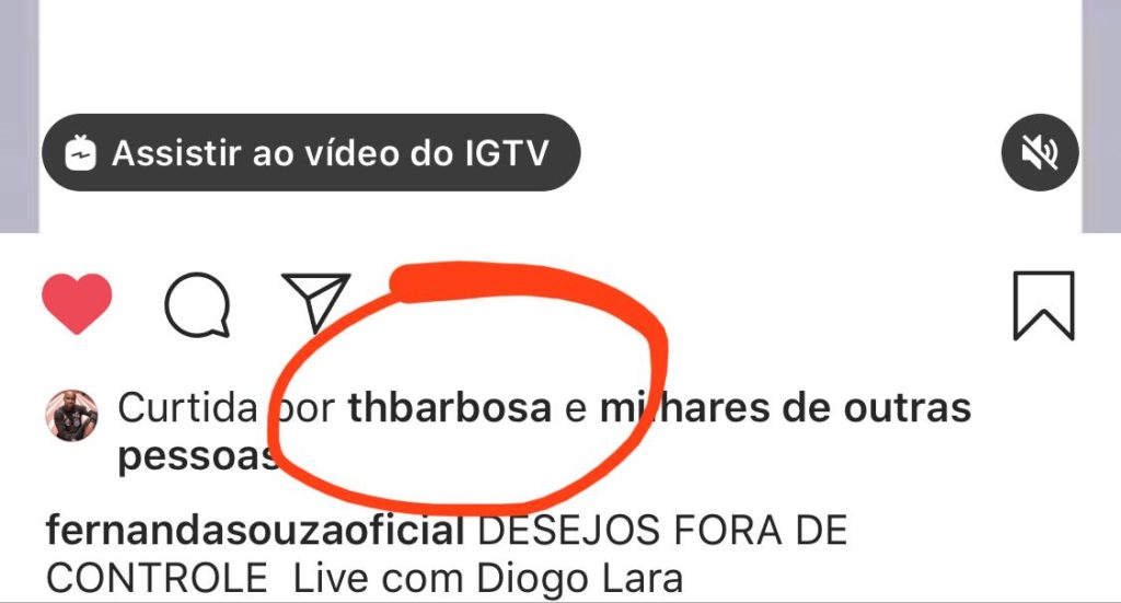 Print do live de Thiaguinho no conteúdo publicado por Fernanda Souza (Foto: Reprodução)