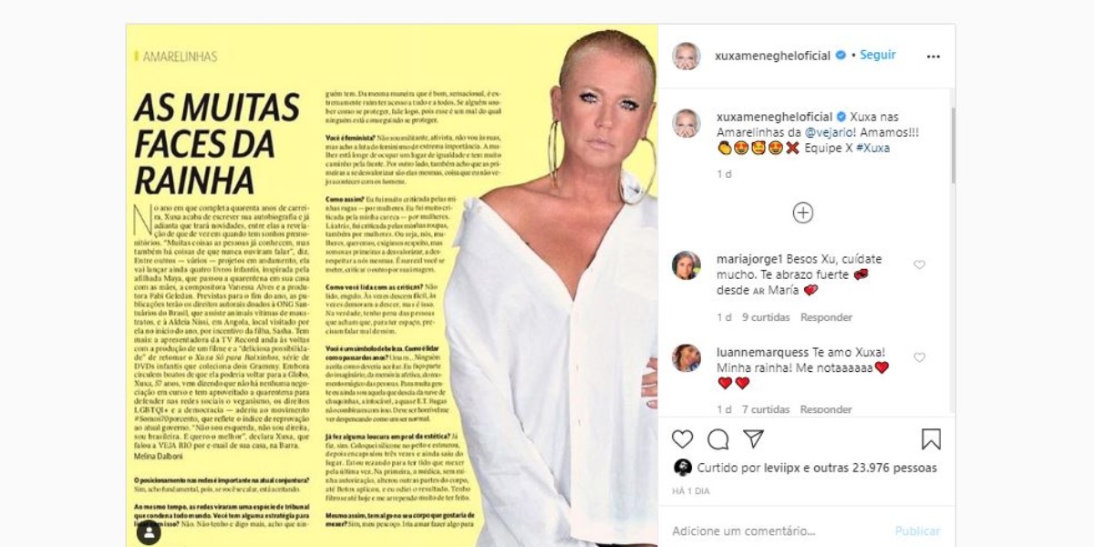 Xuxa deu uma reveladora entrevista à Veja Rio (Foto: Reprodução/Instagram)