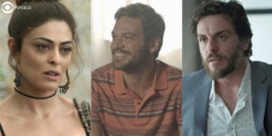 Bibi (Juliana Paes) com Rubinho (Emílio Dantas) e Caio (Rodrigo Lombardi) em A Força do Querer (Foto: Reprodução/Globo/Montagem/TV Foco)