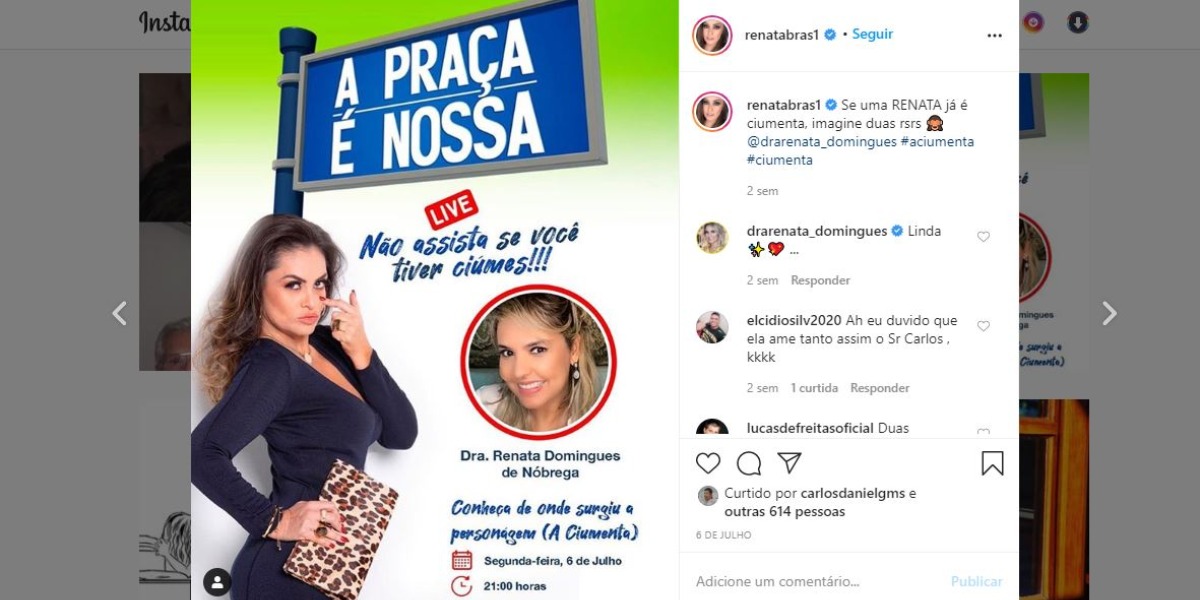 Renata Bras revelou inspiração do quadro da mulher ciumenta em A Praça é Nossa (Foto: Reprodução/SBT)