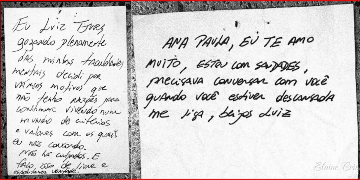 Suposta carta de suicídio do noivo de Ana Paula Arósio, Luiz Carlos Tjurs (Foto: Reprodução)