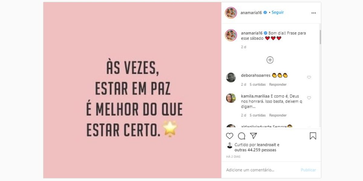 Ana Maria Braga mandou recado na lata em suas redes sociais (Foto: Reprodução/Instagram)