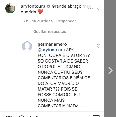 Ary Fontoura comentou a publicação de Luciano Camargo (Foto: reprodução/Instagram)