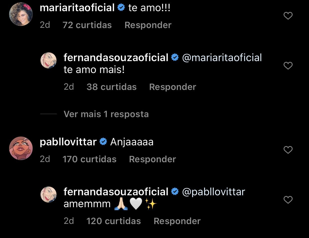 Fernanda Souza respondeu celebridades (Foto: reprodução/Instagram)