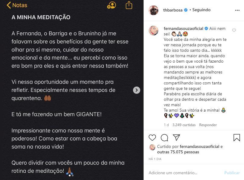 Fernanda Souza e Thiaguinho trocaram mensagens de carinho (Foto: Reprodução/ Instagram)