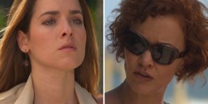 Beatriz (Monique Alfradique) e Esther (Julia Lemmertz) em cena de Fina Estampa; estilista enfrenta a jovem por causa da filha (Foto: Reprodução/Globo)