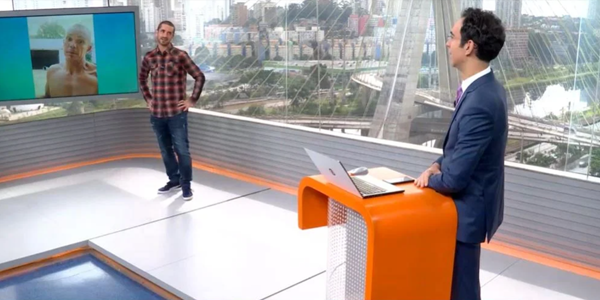 Felipe Andreoli com Cesar Tralli durante bloco do Globo Esporte no SP1 (Foto: Reprodução)