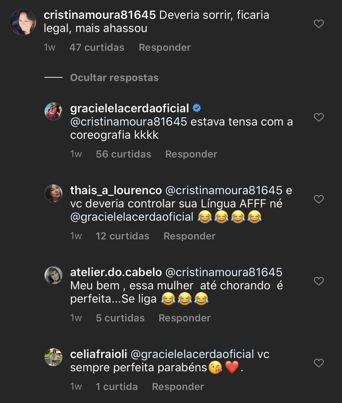 Graciele Lacerda respondeu uma seguidora (Foto: reprodução/Instagram)