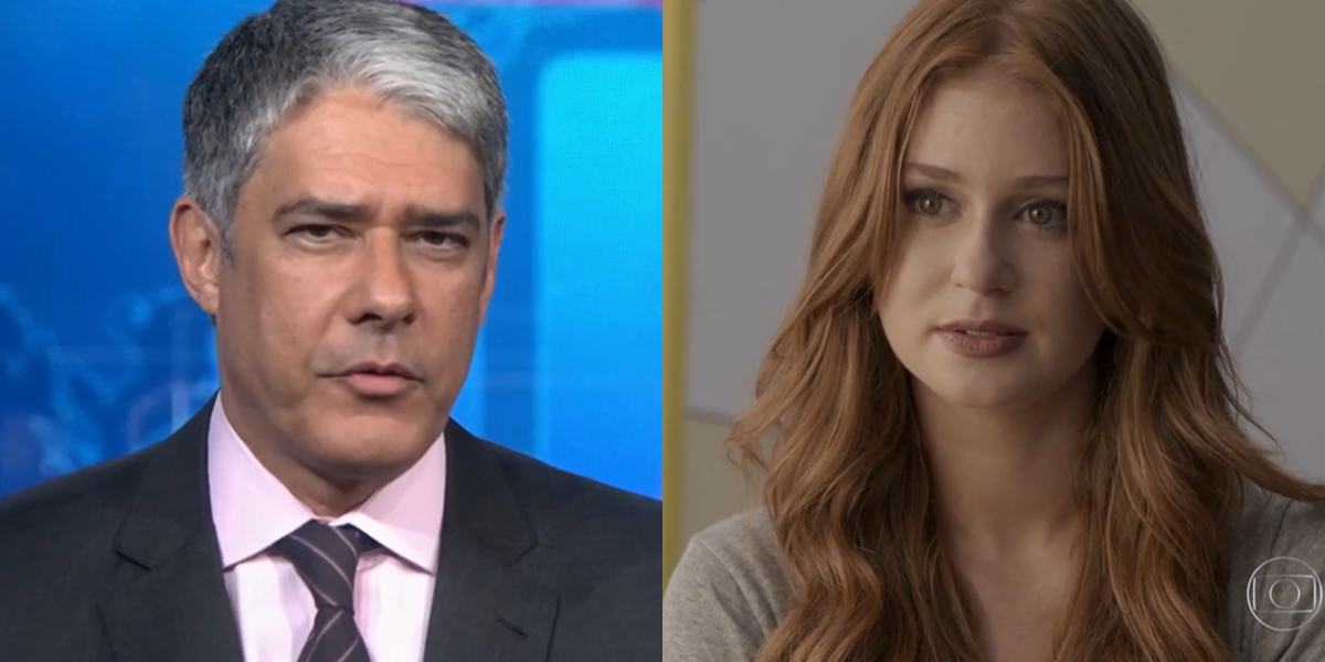 William Bonner no comando do Jornal Nacional e Marina Ruy Barbosa (Eliza) em Totalmente Demais; JN teve menos audiência que novela das sete (Foto: Reprodução/Globo)