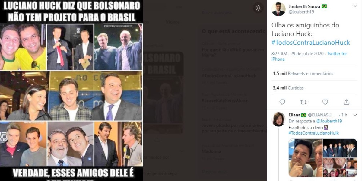 Luciano Huck foi detonado por favoráveis ao governo de Bolsonaro (Foto: Reprodução/Twitter)