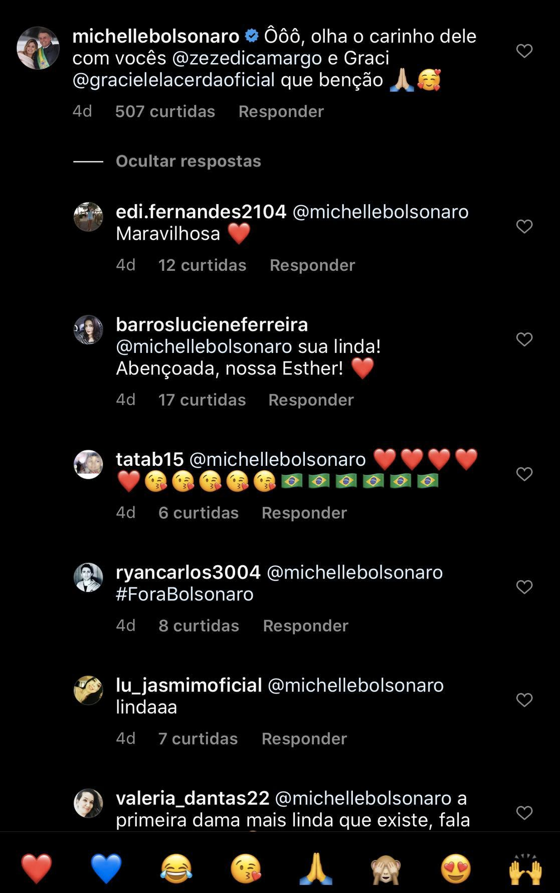 Michelle Bolsonaro mandou um recado para Graciele Lacerda e Zezé (Foto: reprodução/Instagram)