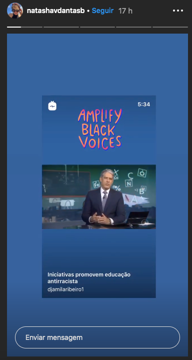 Natasha Dantas em seu stories (Foto: reprodução/Instagram)