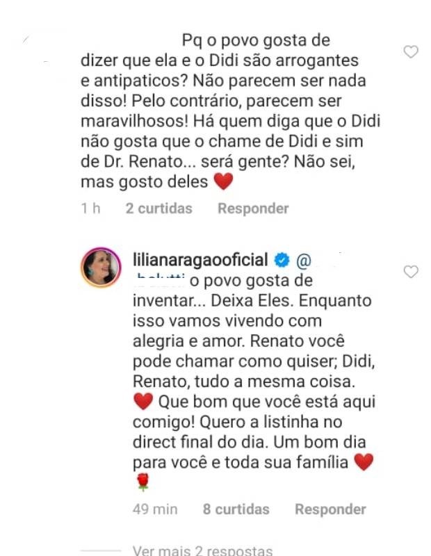 Lilian Aragão, mulher de Renato Aragão, rebate comentário no Instagram (Foto: Reprodução/Instagram)