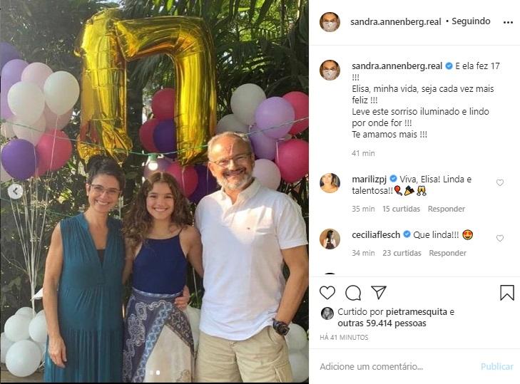 Sandra Annenberg ao lado da filha e do marido (Foto: Reprodução/ Instagram)