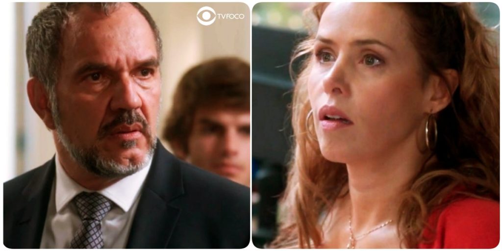 Fotomontagem de Germano e Gilda surpresos em cena da novela Totalmente Demais