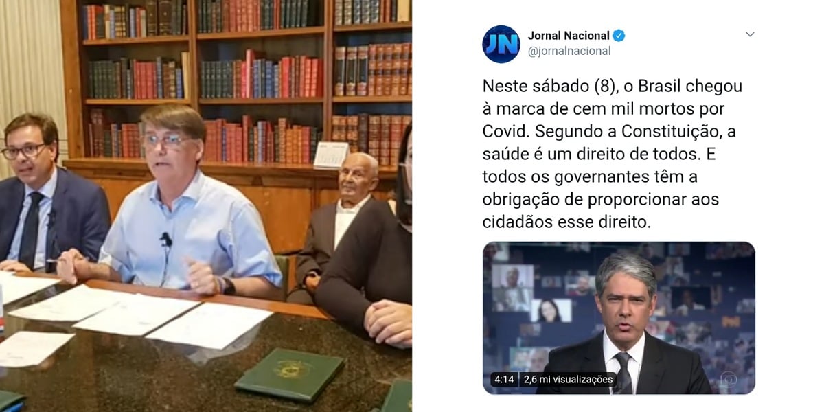 Jornal Nacional responsabiliza Bolsonaro por mortes no Brasil e presidente declara que irá a justiça (Foto: Reprodução)