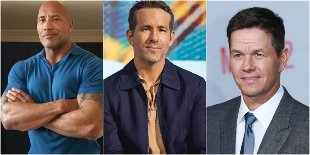 The Rock, Ryan Reynolds e Mark Wahlberg são os três atores mais bem pagos do mundo. (Foto: Montagem/Divulgação)