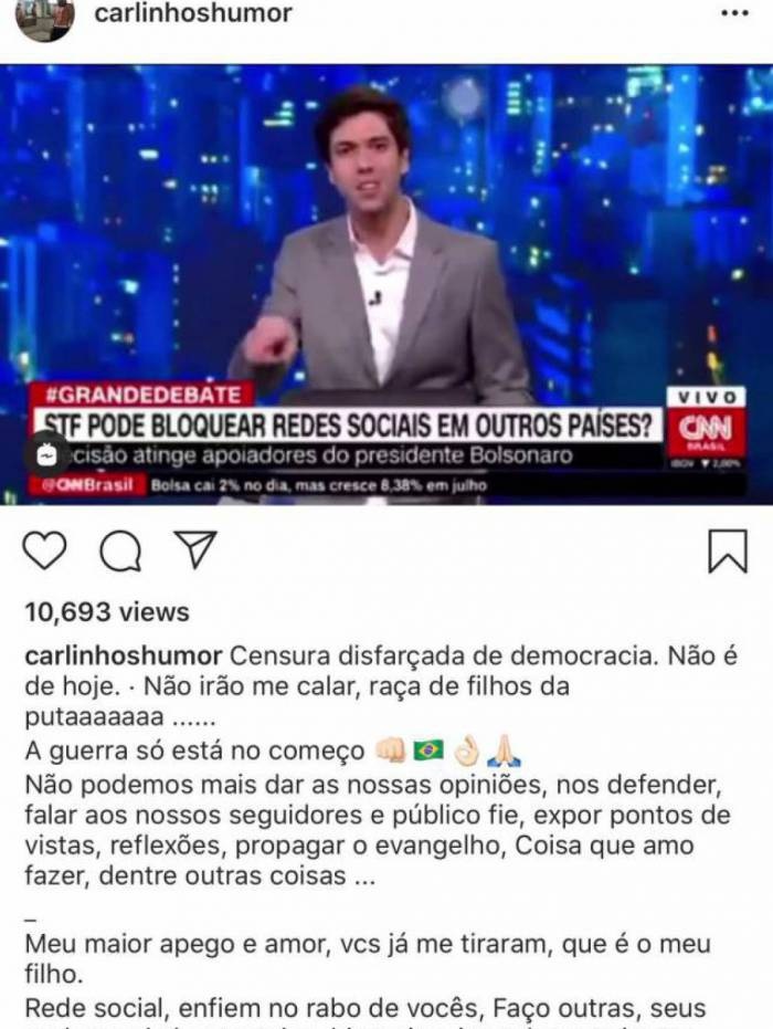 Publicação de Carlinhos Mendigo (Imagem: Reprodução)