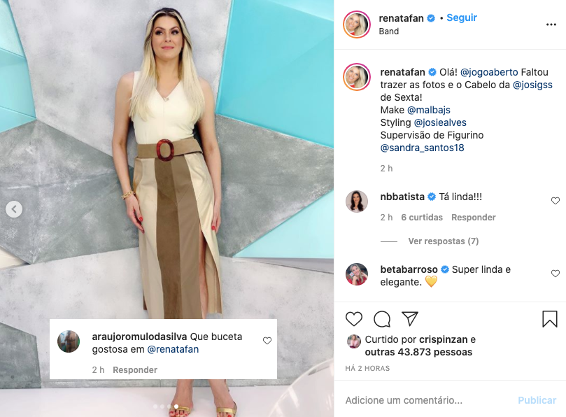 Renata Fan recebe comentário em foto no seu Instagram (Foto: Reprodução)