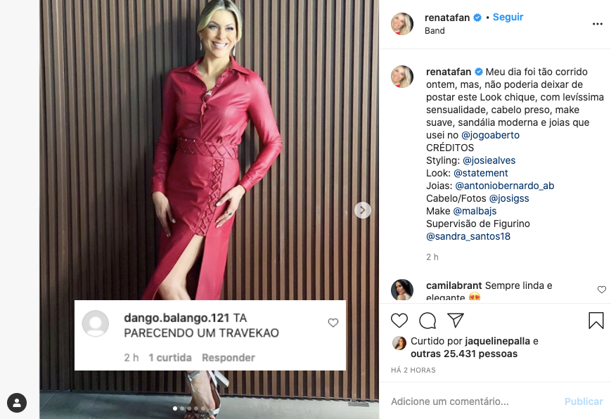 Apresentadora recebe comentário transfóbico em seu Instagram (Foto: Reprodução)