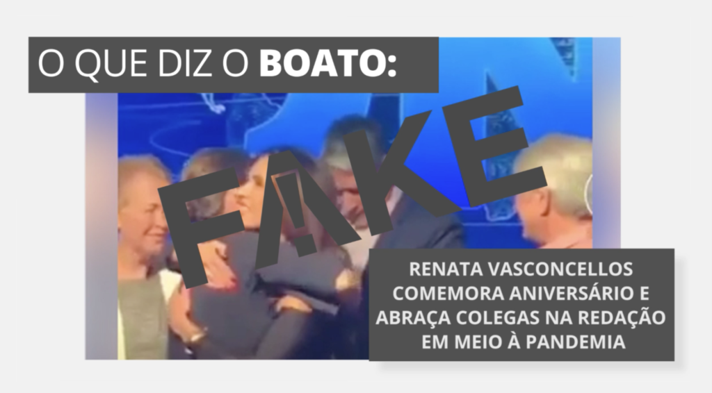 Renata Vasconcellos em Fake News escancarada pela Globo (Foto: Reprodução)