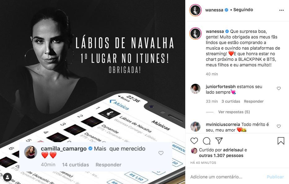 Camila comenta em post de Wanessa (Foto: Reprodução)