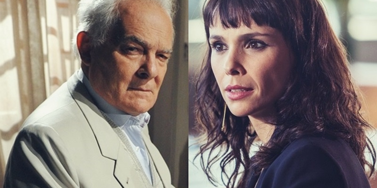 Otávio Garcia (Othon Bastos) e Irene (Débora Falabella) em A Força do Querer; os dois estão envolvidos em mistério (Foto: Reprodução/Globo/Montagem/TV Foco)