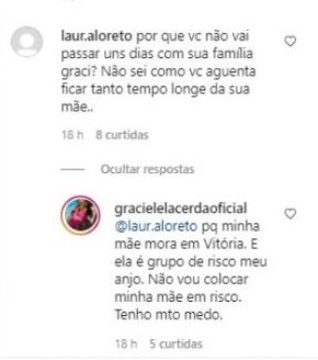 Graciele Lacerda contou que se afastou da mãe para protegê-la de doença 