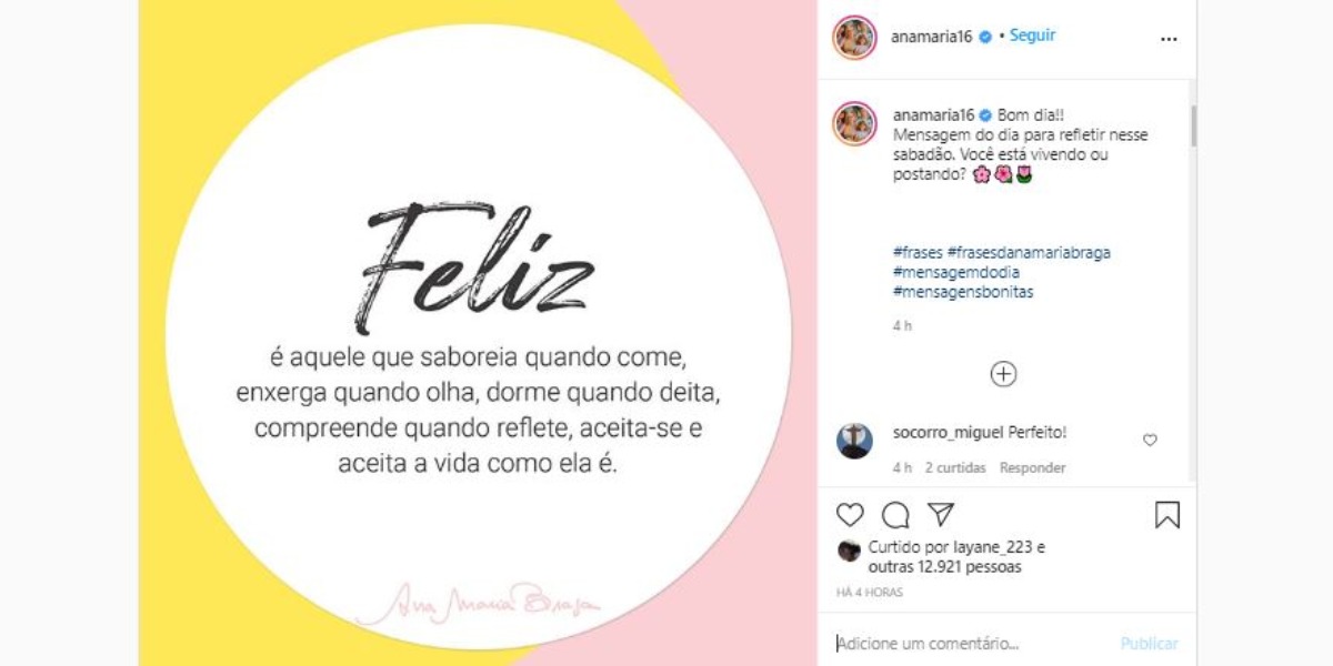 Ana Maria Braga fez postagem misteriosa nas redes sociais (Foto: Reprodução/Instagram)