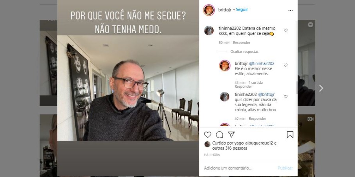 Britto Jr mencionou o nome de Datena nas redes sociais (Foto: Reprodução/Instagram)