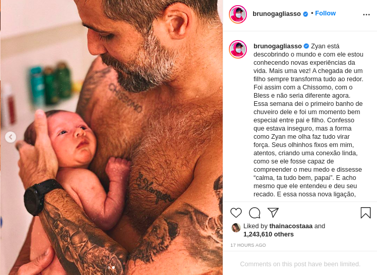 Bruno Gagliasso emociona ao fazer declaração para o filho (Foto: Reprodução/ Instagram)