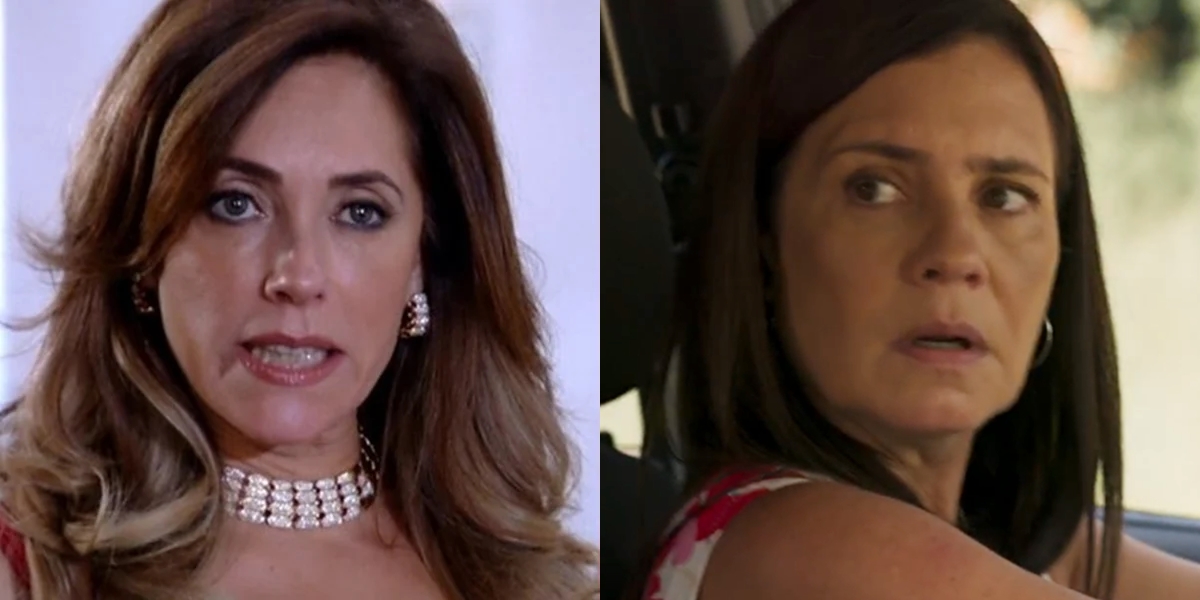 Christiane Torloni (Tereza Cristina) em Fina Estampa e Adriana Esteves (Thelma) em Amor de Mãe; reprise tem mais audiência que inédita (Foto: Reprodução/Globo)