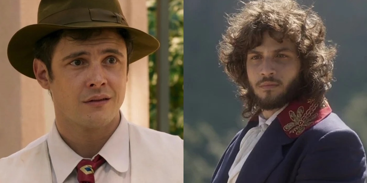 Sergio Guizé (Candinho) em Eta Mundo Bom e Chay Suede (Joaquim) em Novo Mundo; erro da Globo provoca queda de audiência (Foto: Reprodução/Globo)