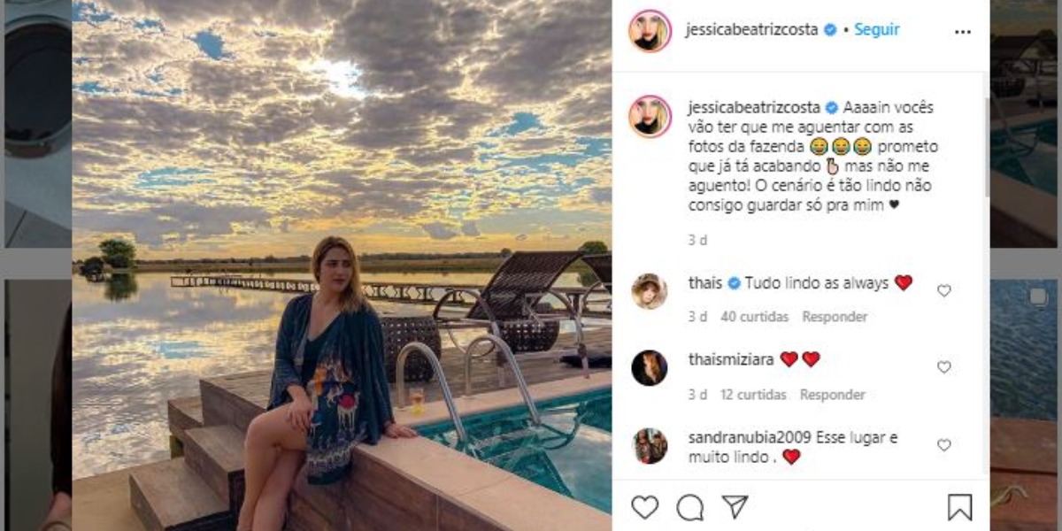 Jéssica Costa exibiu a vista paradisíaca da fazenda de seu pai (Foto: Reprodução/Instagram)