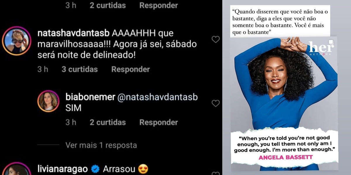 Comentário de Natasha Dantas em post de Bia Bonemer e story de hoje sobre empoderamento (Foto: Reprodução/Instagram)