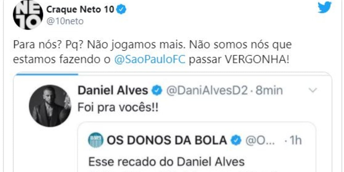 Neto e Daniel Alves discutiram nas redes sociais (Foto: Reprodução/Twitter)