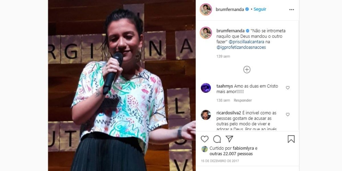 Priscilla Alcãntara nas redes sociais de Fernanda Brum (Foto: Reprodução/Instagram)