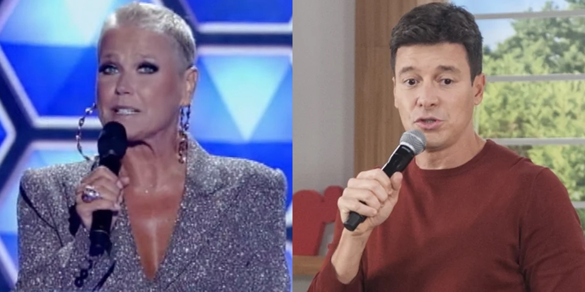 Xuxa Meneghel no The Four e Rodrigo Faro no Hora do Faro; loira deve deixar a Record e apresentador acumulará dois programas (Foto: Reprodução/Record e Antonio Chahestian)