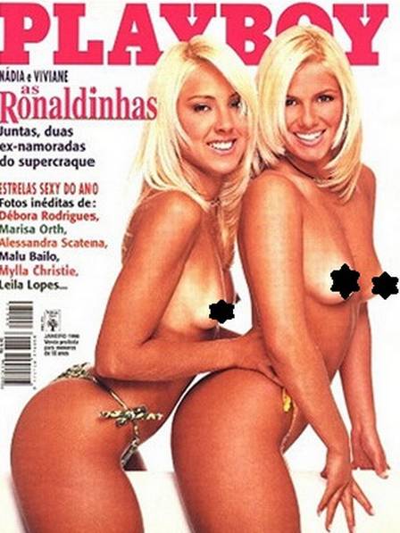 As ex de Ronaldo Fenômeno, Vivi Brunieri e Nadya peladas na capa da Playboy (Reprodução)