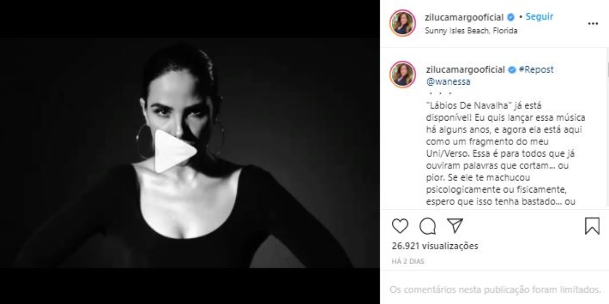 Wanessa Camargo foi homenageada por Zilu (Foto: Reprodução/Instagram)