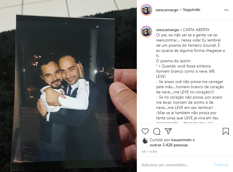Wesley Camargo expõe o pai, Luciano, através de uma carta aberta (Foto: Reprodução/ Instagram)