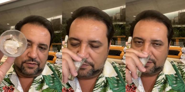 Geraldo Luís em ritual com objeto deixado por anã que participou de seu programa e já morreu (Foto montagem) 