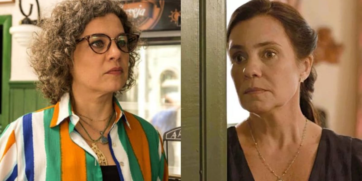 Jane (Isabel Teixeira) e Thelma (Adriana Esteves) em Amor de Mãe; vilã vai assassinar a melhor amiga (Foto: Reprodução/Globo/Montagem)