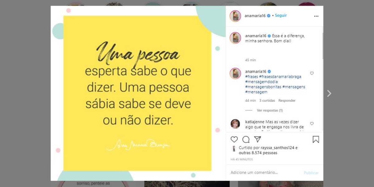 Ana Maria Braga e suas reflexões (Foto: Reprodução/Instagram)