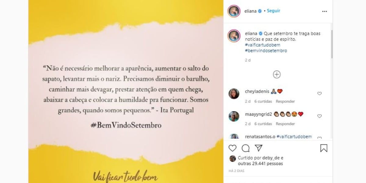 Eliana comemorou a chegada de setembro (Foto: Reprodução/Instagram)